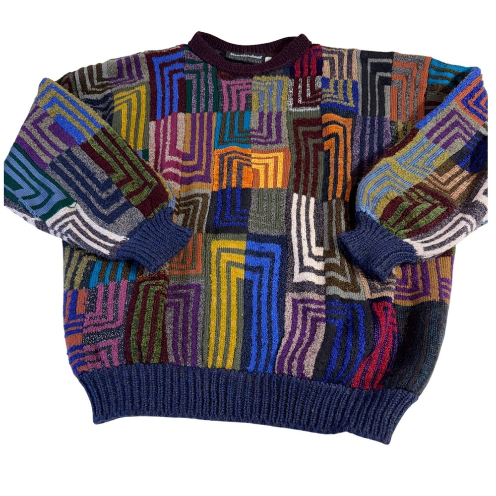 Marienbad Wool Blend Sweater XL Multicolor Abstract Geometric Coogi Style 90s